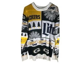 Green Bay Packers Ugly Christmas Sweater Mens Large Miller Lite NFL Knit